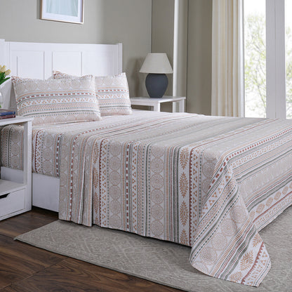 Hermosa Sensory Bloom Allegra 100% Cotton Printed Bed Sheet with Pillow Case Peach