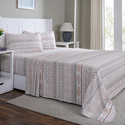 Hermosa Sensory Bloom Allegra 100% Cotton Printed Bed Sheet with Pillow Case Peach