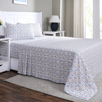 Hermosa Sensory Bloom Avery 100% Cotton Printed Bed Sheet with Pillow Case Rust