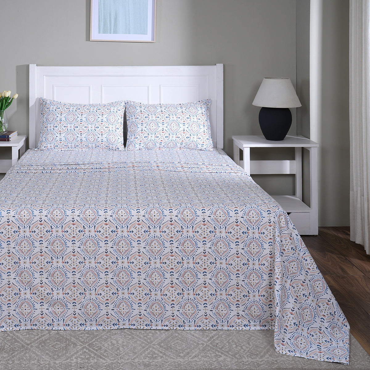 Hermosa Sensory Bloom Avery 100% Cotton Printed Bed Sheet with Pillow Case Rust