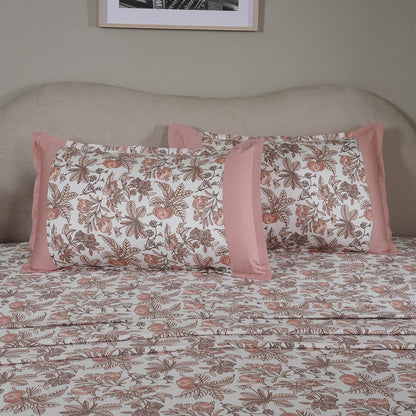 Sensory Bloom Fruity Foliage Pink Bed Sheet with Pillow Case