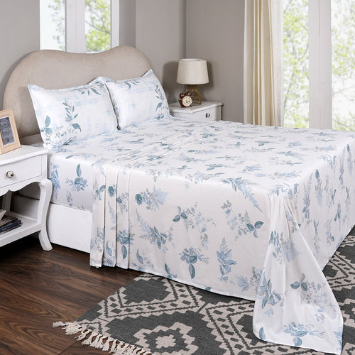 Sensory Bloom Edenia 100% Cotton Blue Bed Sheet with Pillow Case