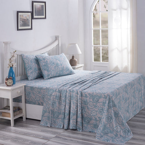 PBS Nomad Scuplt Orlean Printed 100% Cotton Blue Soft Bed Sheet with Pillow Case