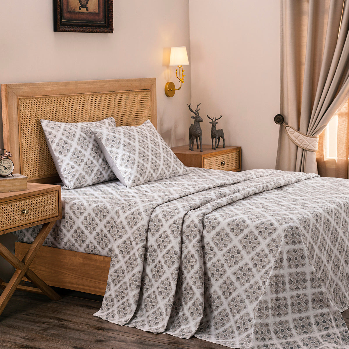 Exotic Heritage Finest Retro 100%Cotton Neutral Printed Bed Sheet Set