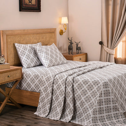 Exotic Heritage Finest Retro 100%Cotton Neutral Printed Bed Sheet Set