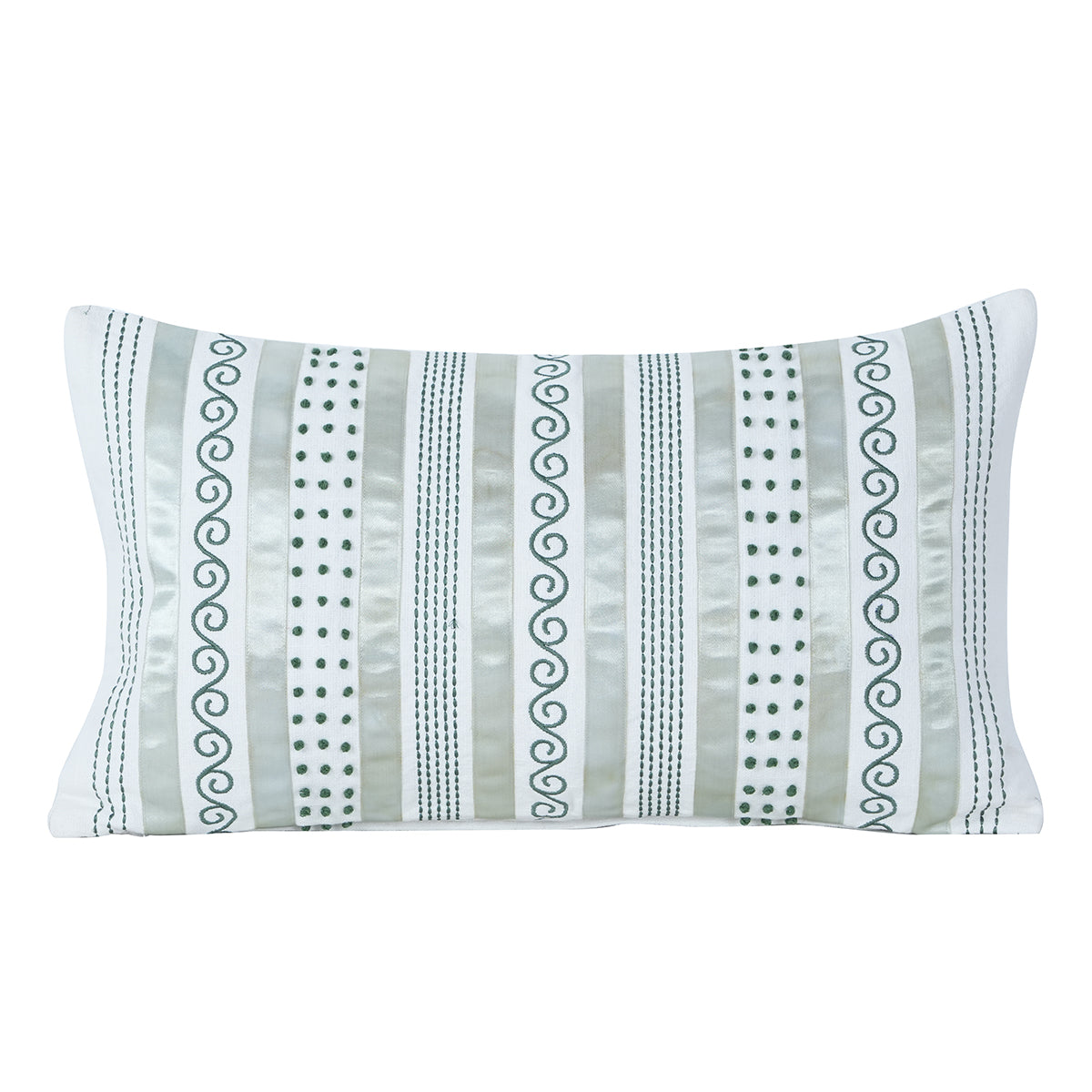 Tranquil Essence Adornment Lacery Embroidered 100% Cotton Green Cushion Cover