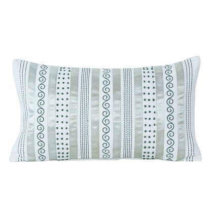Tranquil Essence Adornment Lacery Embroidered 100% Cotton Green Cushion Cover