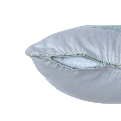 Tranquil Essence Scrollable Tatting Embroidered Viscose Blend Green Cushion Cover