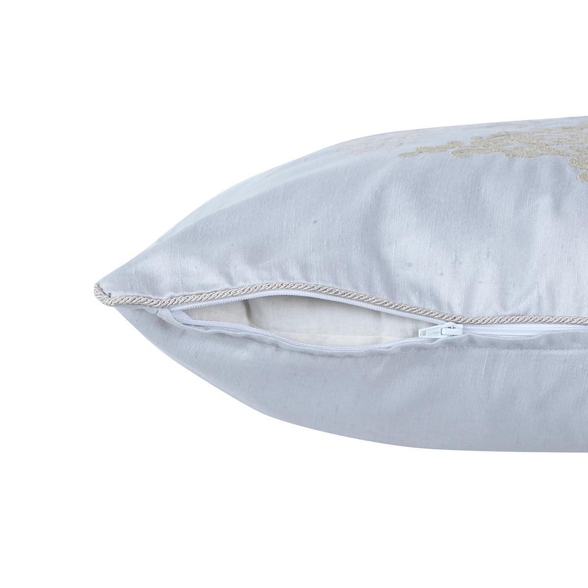 Tranquil Essence Scrollable Tatting Embroidered Viscose Blend Beige Cushion Cover