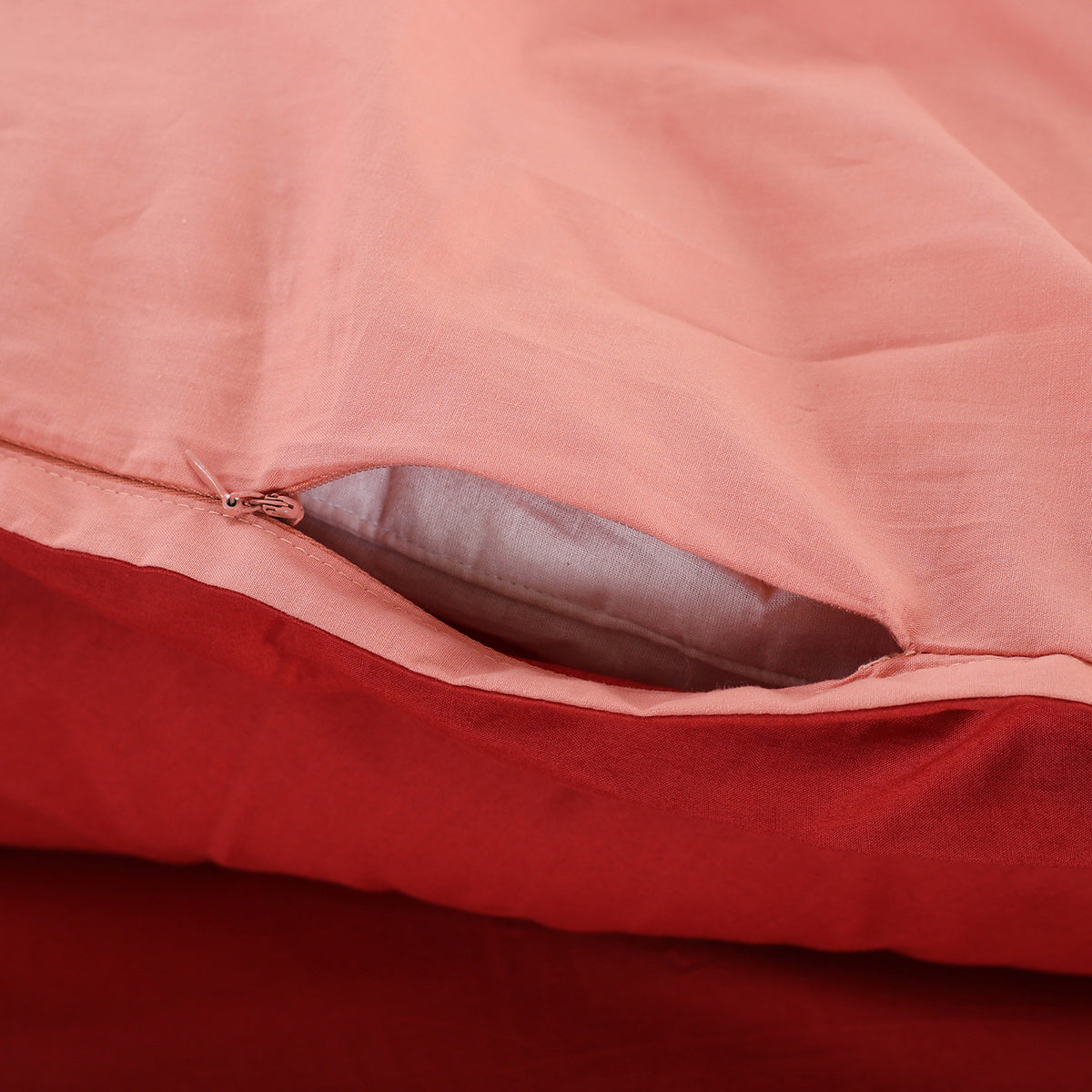 Hannah Percale 100% Cotton Reversible Easy Care Lacquer Red/Peach Blossom Duvet Cover with Pillow Case