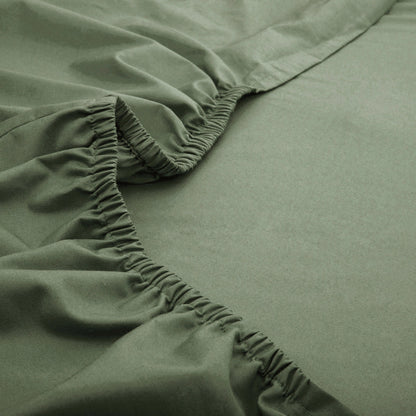 Slumber Plain Easy Care Percale 100% Cotton Green Fitted Sheet with Pillow Case