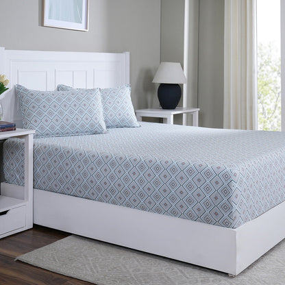 Hermosa Sensory Bloom Jude 100% Cotton Printed Fitted Sheet with Pillow Case Blue