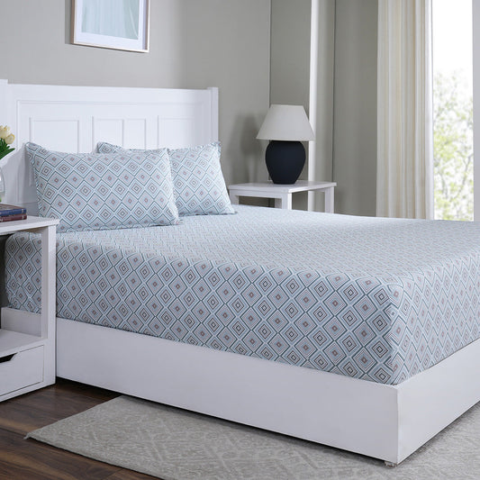 Hermosa Sensory Bloom Jude 100% Cotton Printed Fitted Sheet with Pillow Case Blue