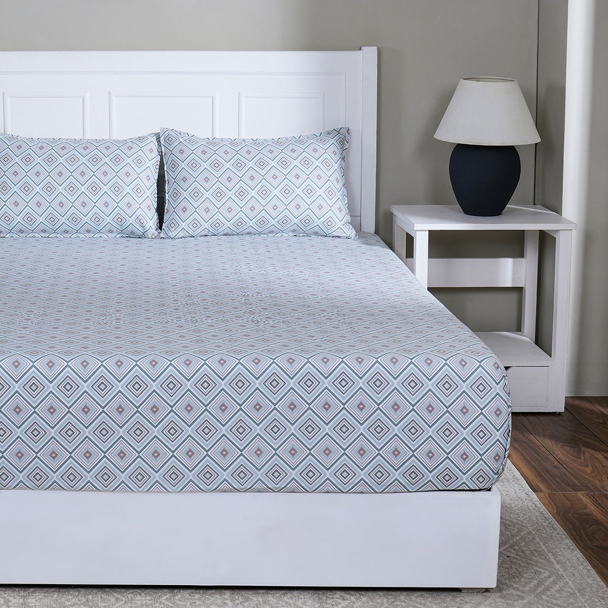 Hermosa Sensory Bloom Jude 100% Cotton Printed Fitted Sheet with Pillow Case Blue
