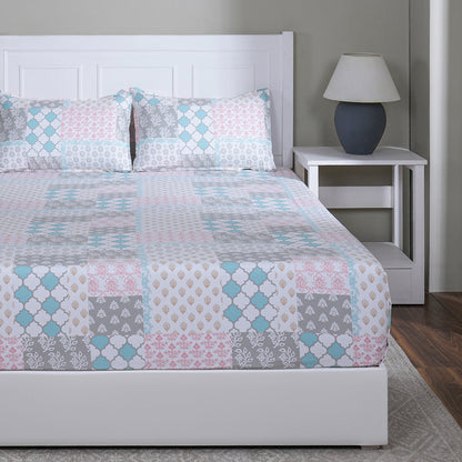 Hermosa Sensory Bloom Lennon 100% Cotton Printed Fitted Sheet with Pillow Case Blue