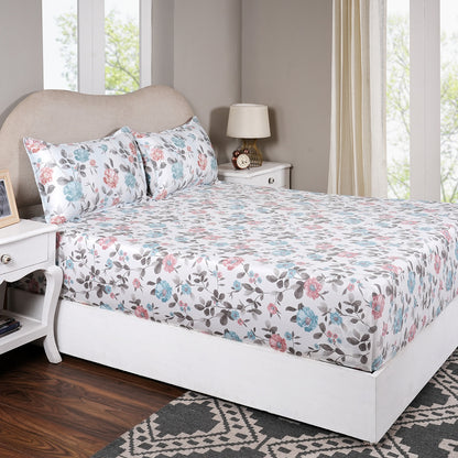 Sensory Bloom Blossom Meadow 100% Cotton Blue Fitted Sheet with Pillow Case