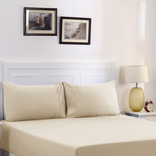 Slumber Plain Easy Care Percale 100% Cotton Ecru Fitted Sheet