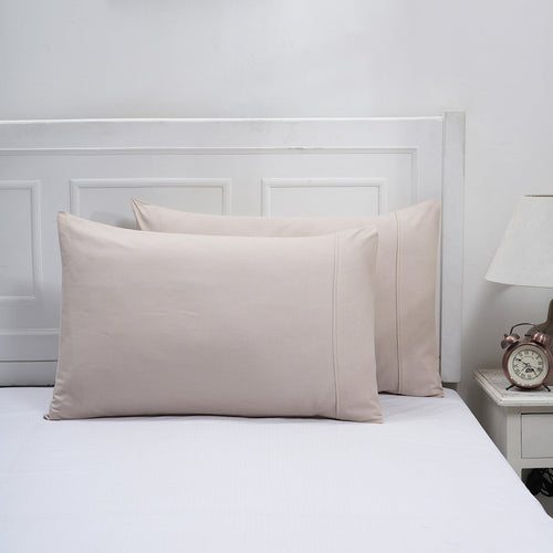 Eden Solid 100% Cotton Beige 2PC Pillow Case Set