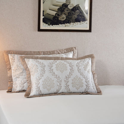 Tranquil Essence Lawn Leaflet Quilted Beige 2 PC Pillow Sham Set