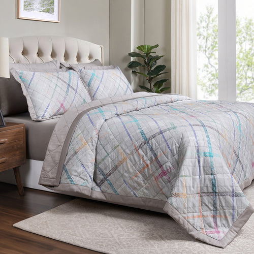 Eclectic Geo Rhombus Quilt/Quilted Bed Cover Grey